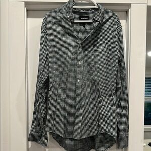 Long XL Black, Green and White Gingham Cotton Men's Shirt
